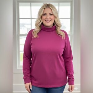 NWT L.L. Bean Pima Cotton Turtleneck | Magenta Pink | 3X Plus | Flawed